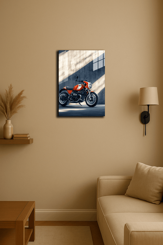 "Turuncu Motosiklet" Baskılı Metal Poster (Premium Kalite)