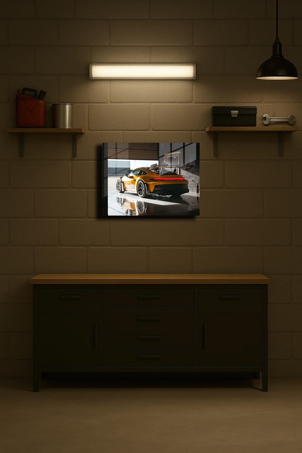 "Turuncu Porsche" Işıklı Metal Poster (Premium Kalite)