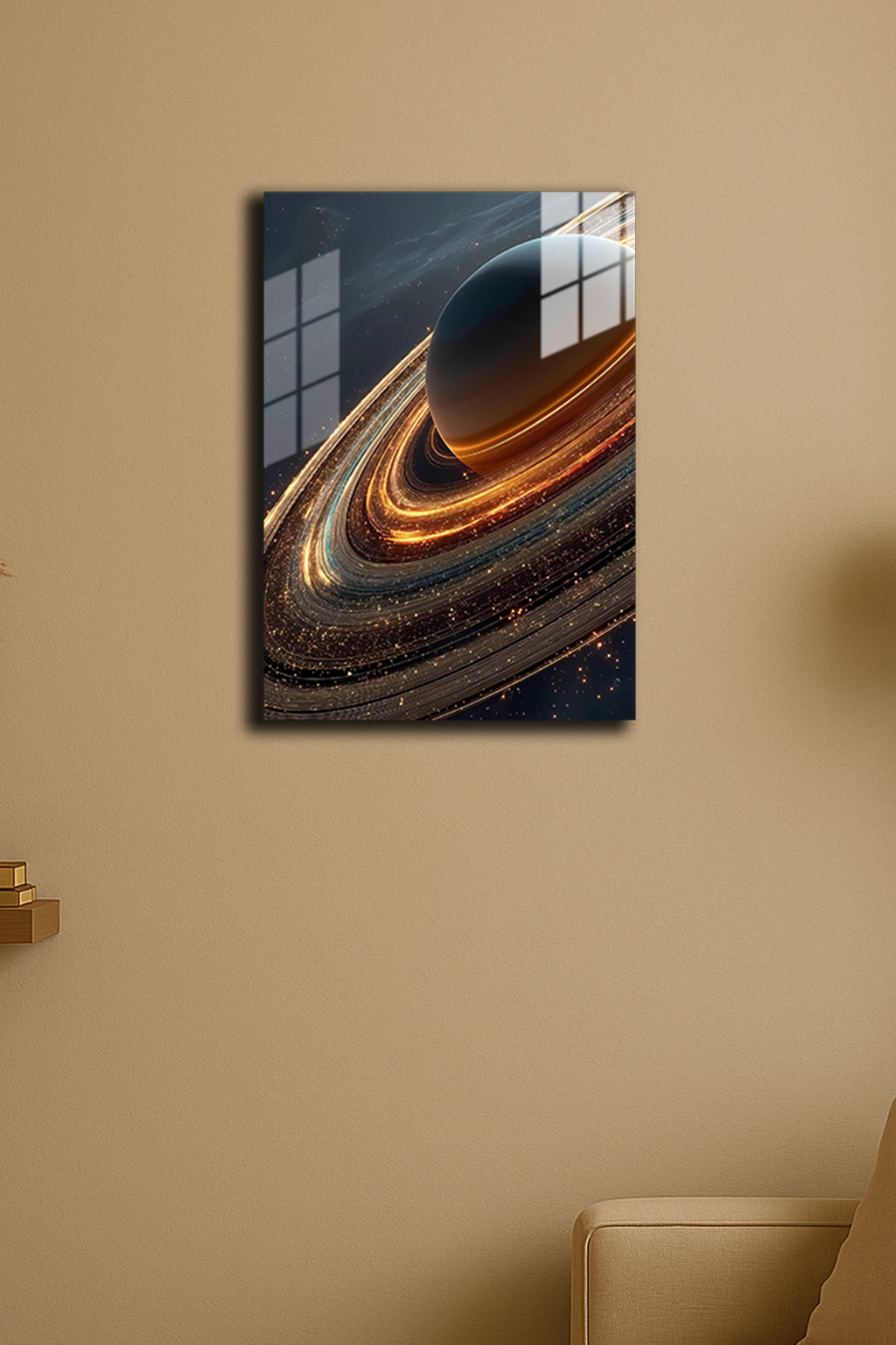 "Satürn ve Kozmik Işıklar" Baskılı Metal Poster (Premium Kalite)