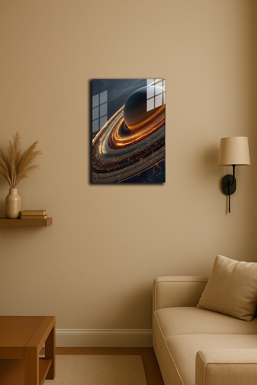 "Satürn ve Kozmik Işıklar" Baskılı Metal Poster (Premium Kalite)