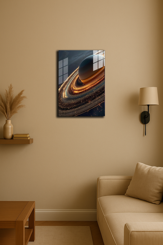 "Satürn ve Kozmik Işıklar" Baskılı Metal Poster (Premium Kalite)