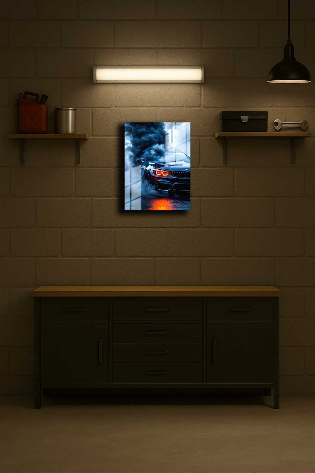 "BMW" Işıklı Metal Poster, Siyah (Premium Kalite)