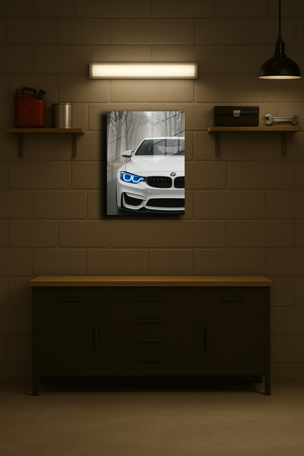 "BMW" Işıklı Metal Poster (Premium Kalite)