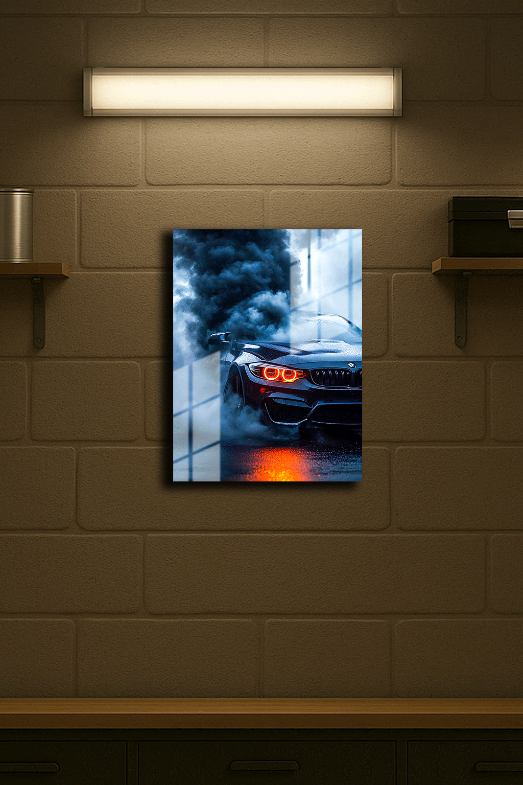 "BMW" Işıklı Metal Poster, Siyah (Premium Kalite)