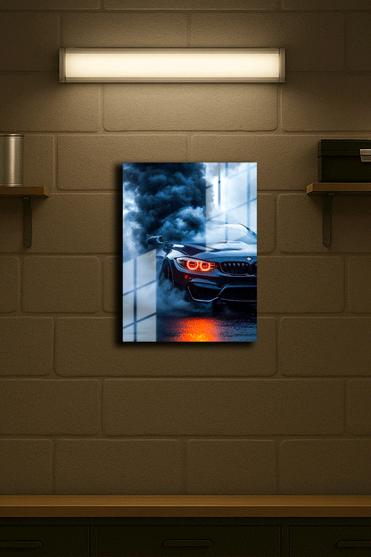 "BMW" Işıklı Metal Poster, Siyah (Premium Kalite)