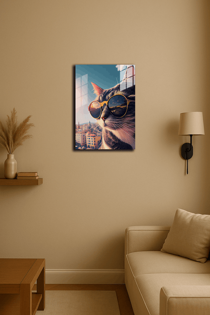 "Cool Kedi" Baskılı Metal Poster (Premium Kalite)