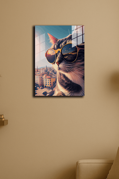 "Cool Kedi" Baskılı Metal Poster (Premium Kalite)