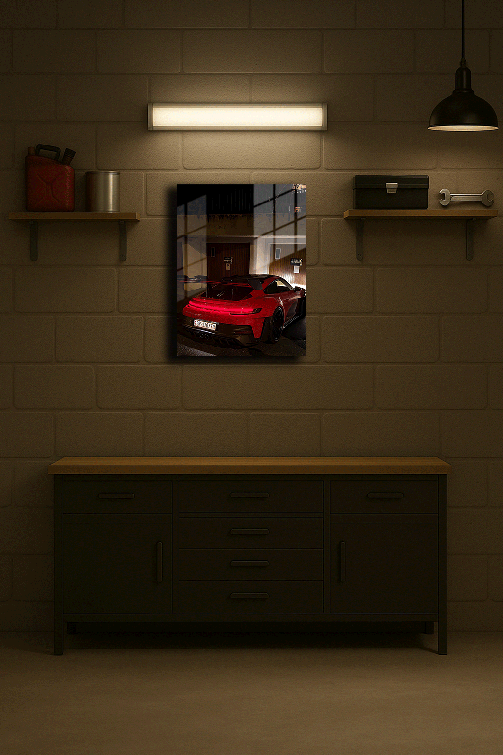 "Kırmızı Porsche" Işıklı Metal Poster (Premium Kalite)