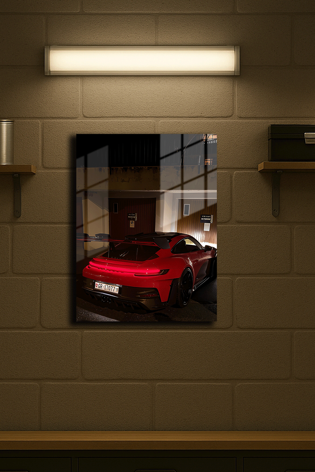 "Kırmızı Porsche" Işıklı Metal Poster (Premium Kalite)
