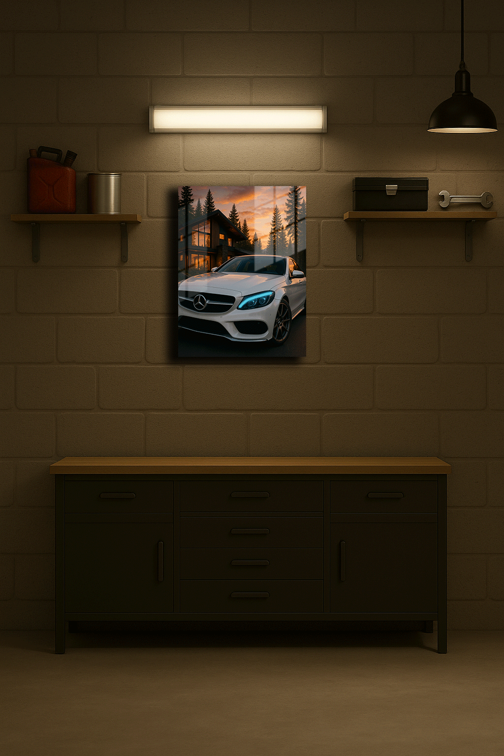 "Mercedes" Işıklı Metal Poster (Premium Kalite)