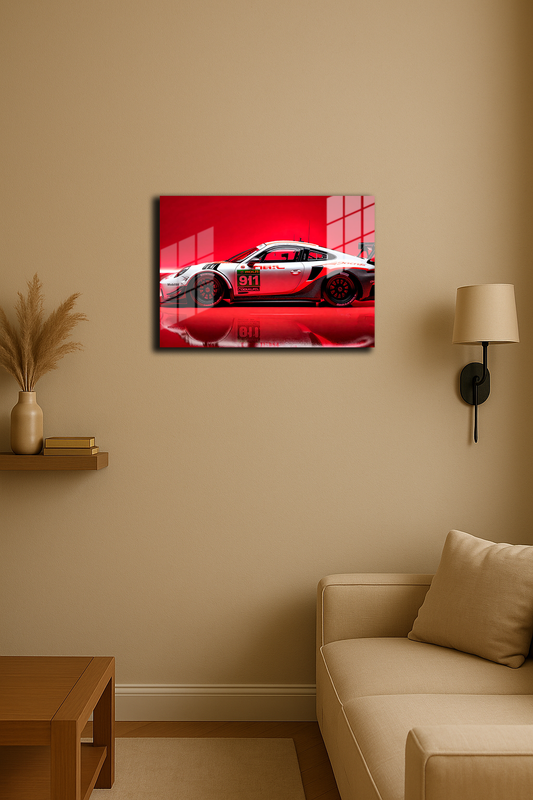 "Kırmız Yarış Arabası" Baskılı Metal Poster  (Premium Kalite)