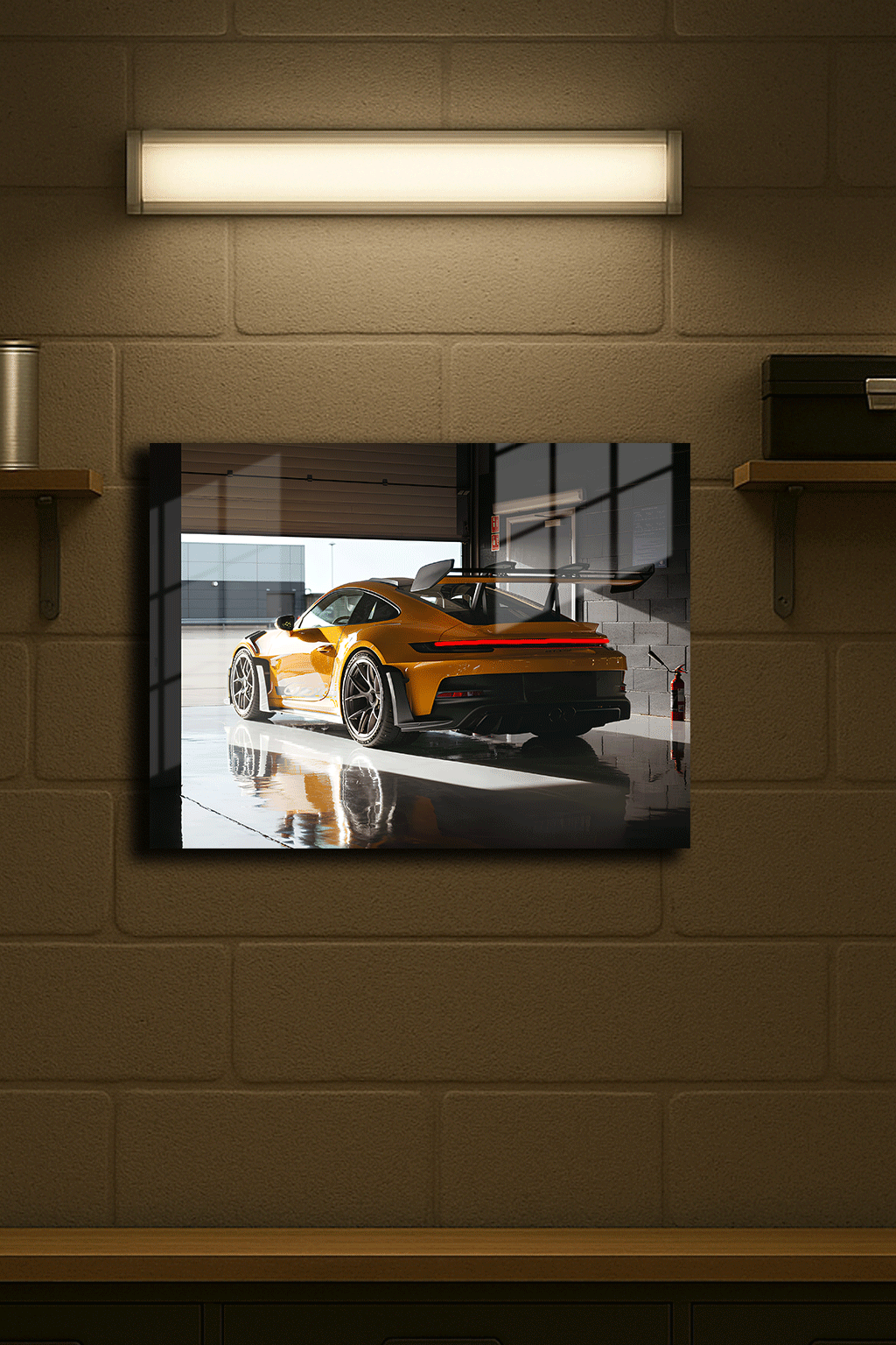 "Turuncu Porsche" Işıklı Metal Poster (Premium Kalite)