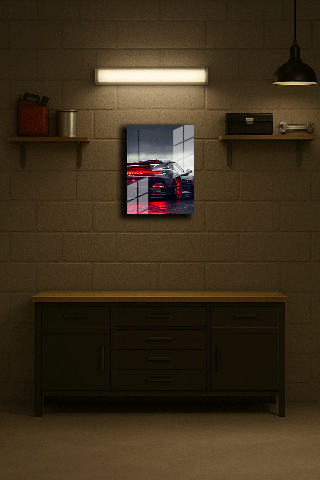 "Siyah Porsche" Işıklı Metal Poster (Premium Kalite)