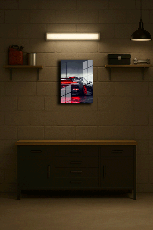 "Siyah Porsche" Işıklı Metal Poster (Premium Kalite)