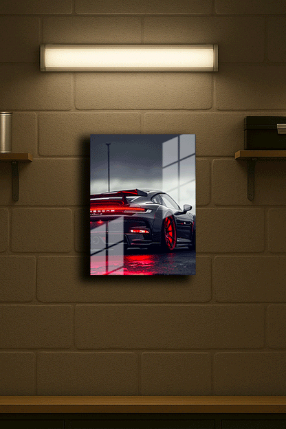 "Siyah Porsche" Işıklı Metal Poster (Premium Kalite)